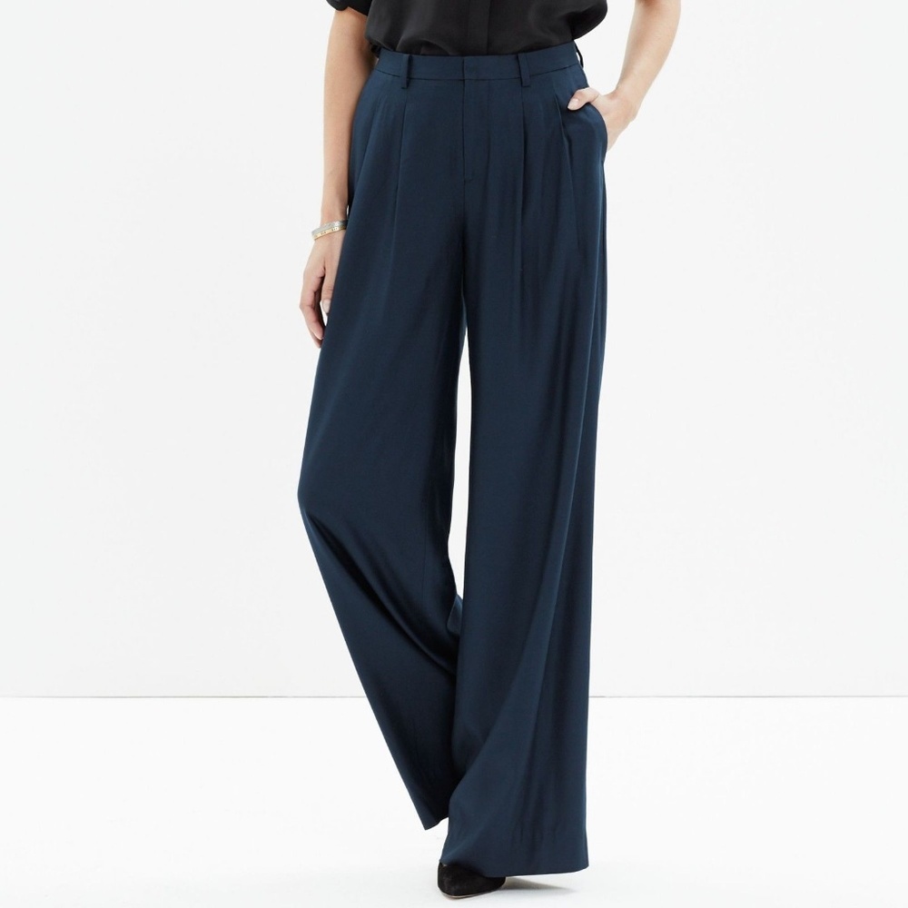 New Madewell Varick Navy Wide-leg Trousers, Size 0